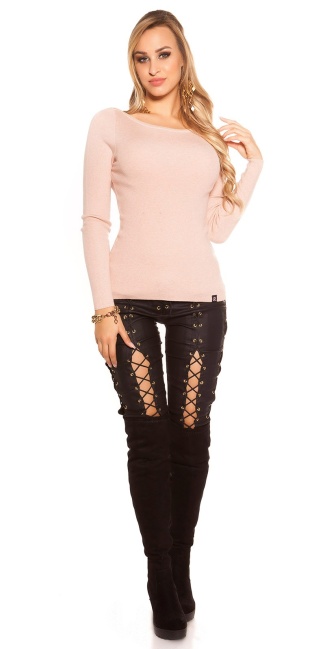 sweater with lacing & embroidery Antiquepink